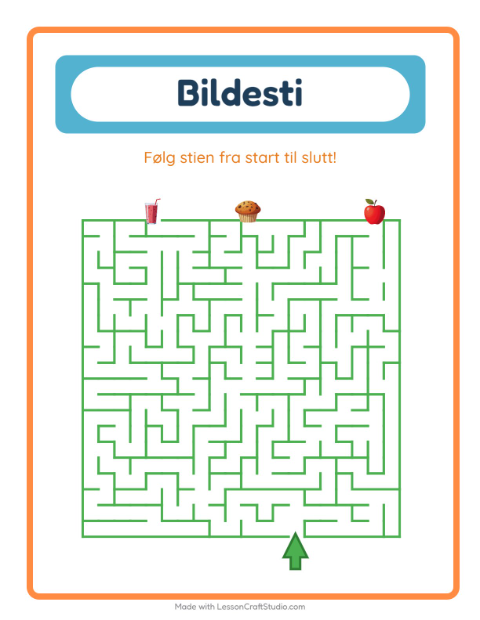 Forhåndsvisning av Bildevei-arbeidsark med Frokost for Barnehage (5-7 år)