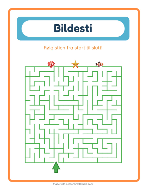 Forhåndsvisning av Bildevei-arbeidsark med Havliv for Barnehage (5-7 år)
