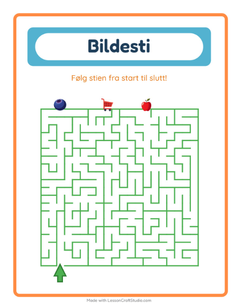 Forhåndsvisning av Bildevei-arbeidsark med I supermarkedet for Barnehage (5-7 år)