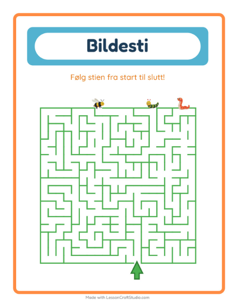 Forhåndsvisning av Bildevei-arbeidsark med Insekter og kryp for Barnehage (5-7 år)