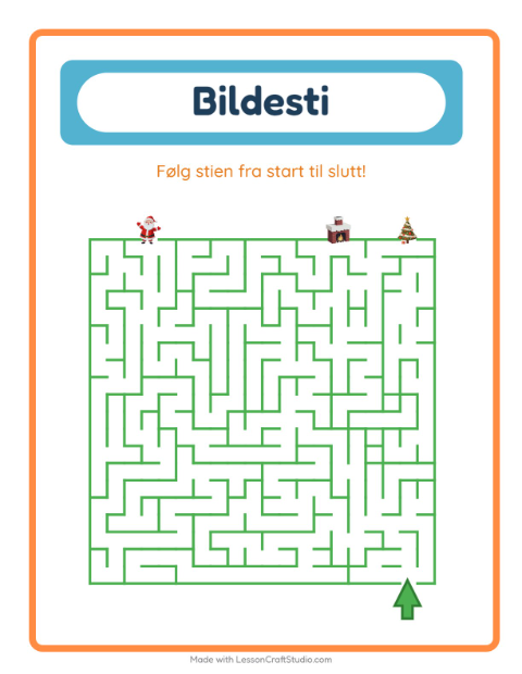 Forhåndsvisning av Bildevei-arbeidsark med Jul for Barnehage (5-7 år)