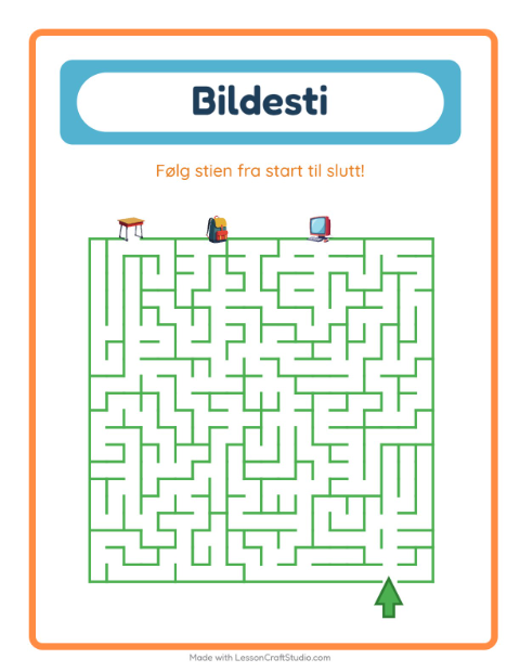 Forhåndsvisning av Bildevei-arbeidsark med Klasserom for Barnehage (5-7 år)