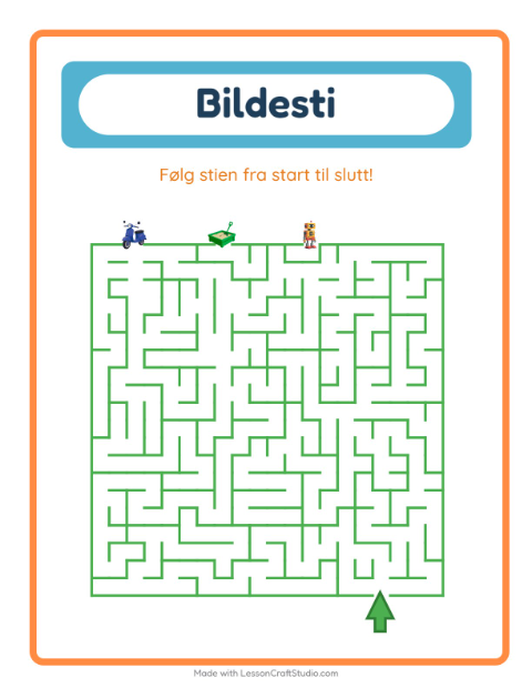 Forhåndsvisning av Bildevei-arbeidsark med Leker for Barnehage (5-7 år)