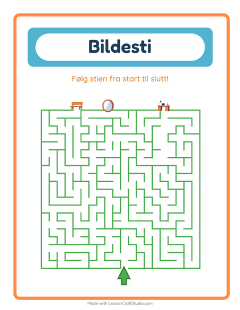 Forhåndsvisning av Bildevei-arbeidsark med Møbler for Barnehage (5-7 år)