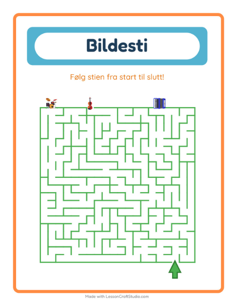 Forhåndsvisning av Bildevei-arbeidsark med Musikk for Barnehage (5-7 år)