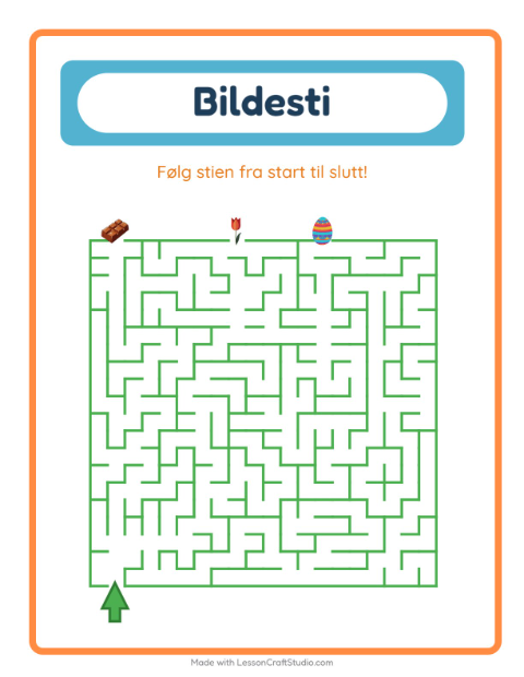 Forhåndsvisning av Bildevei-arbeidsark med Påske for Barnehage (5-7 år)
