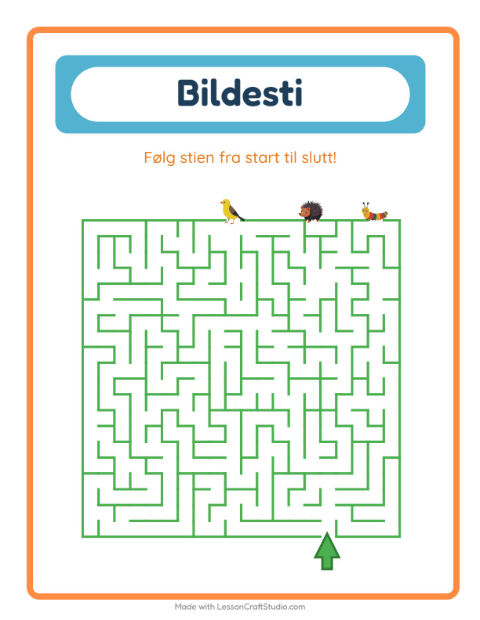 Forhåndsvisning av Bildevei-arbeidsark med Skogsdyr for Barnehage (5-7 år)
