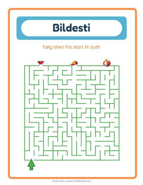 Forhåndsvisning av Bildevei-arbeidsark med Sommer for Barnehage (5-7 år)