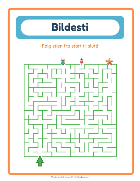 Forhåndsvisning av Bildevei-arbeidsark med Strand for Barnehage (5-7 år)