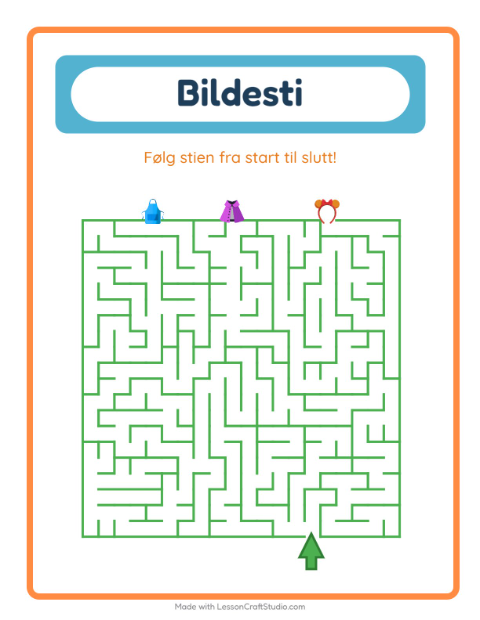 Forhåndsvisning av Bildevei-arbeidsark med Tilbehør for Barnehage (5-7 år)
