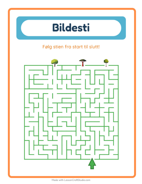 Forhåndsvisning av Bildevei-arbeidsark med Trær for Barnehage (5-7 år)