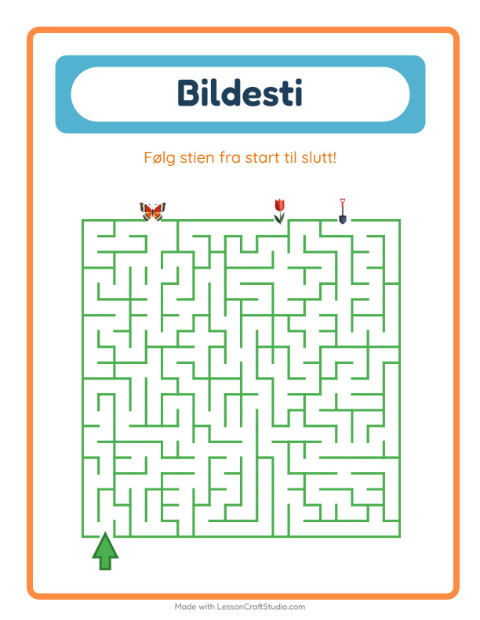 Forhåndsvisning av Bildevei-arbeidsark med Vår for Barnehage (5-7 år)
