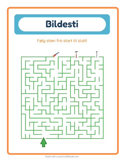 Forhåndsvisning av Bildevei-arbeidsark med Verktøy for Barnehage (5-7 år)