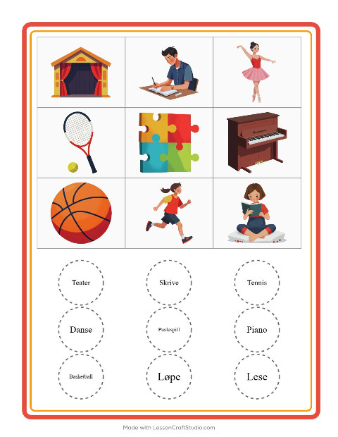 Forhåndsvisning av Bingo-arbeidsark med Aktiviteter for Barnehage (5-7 år)