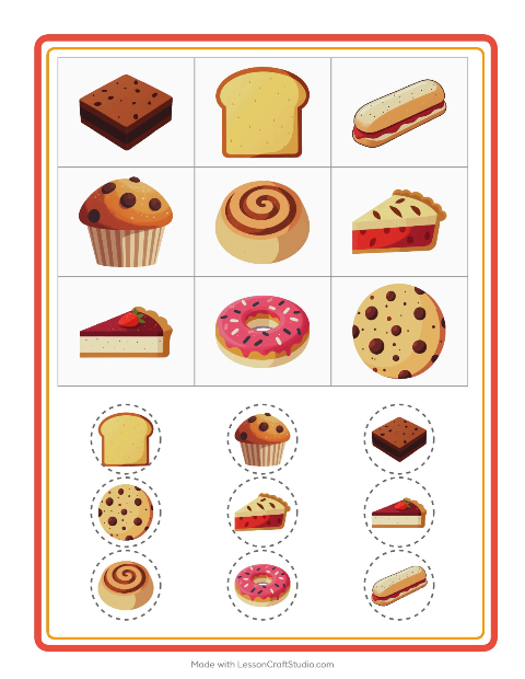 Forhåndsvisning av Bingo-arbeidsark med Bakeri for Barnehage (5-7 år)