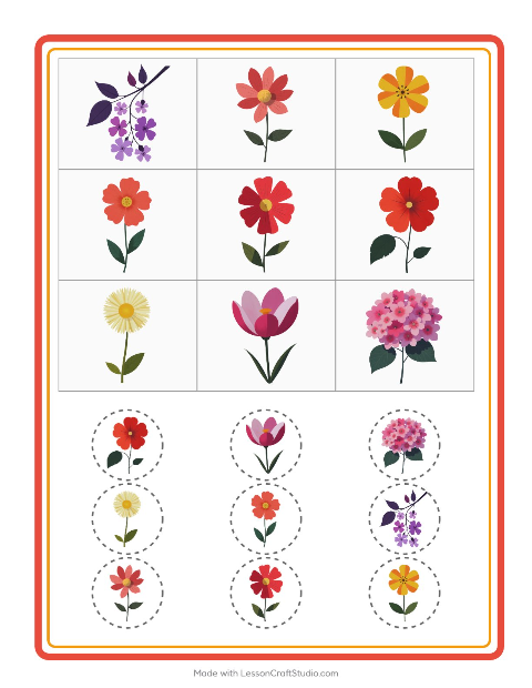 Forhåndsvisning av Bingo-arbeidsark med Blomster for Barnehage (5-7 år)