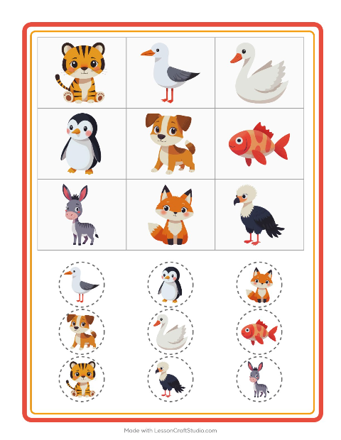 Forhåndsvisning av Bingo-arbeidsark med Dyr for Barnehage (5-7 år)