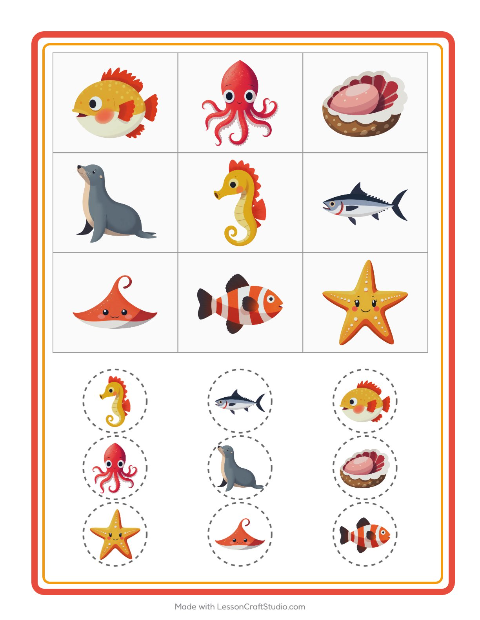 Forhåndsvisning av Bingo-arbeidsark med Havliv for Barnehage (5-7 år)