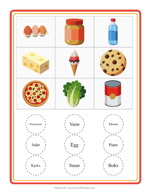 Forhåndsvisning av Bingo-arbeidsark med I supermarkedet for Barnehage (5-7 år)
