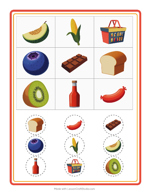 Forhåndsvisning av Bingo-arbeidsark med I supermarkedet for Barnehage (5-7 år)