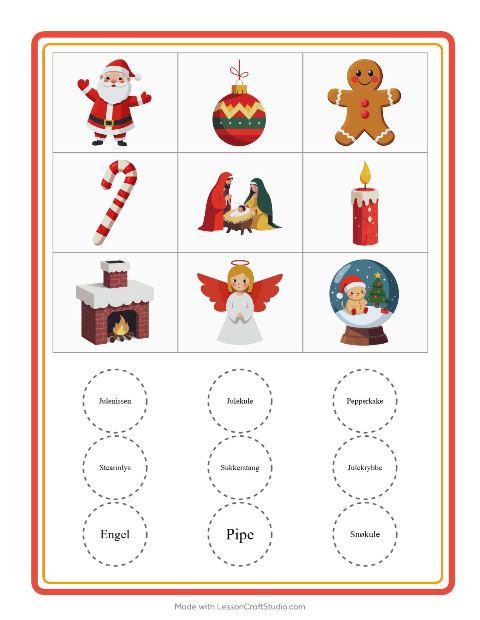 Forhåndsvisning av Bingo-arbeidsark med Jul for Barnehage (5-7 år)