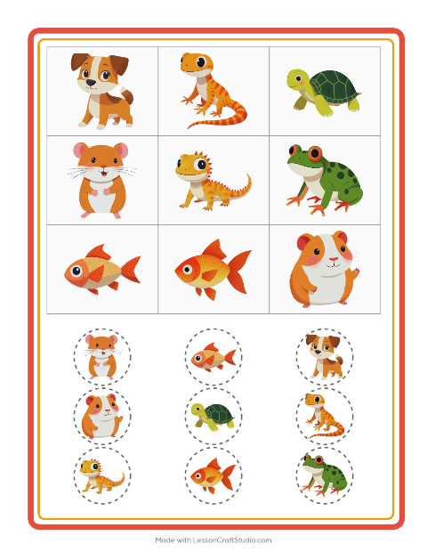Forhåndsvisning av Bingo-arbeidsark med Kjæledyr for Barnehage (5-7 år)