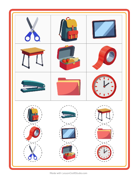 Forhåndsvisning av Bingo-arbeidsark med Klasserom for Barnehage (5-7 år)