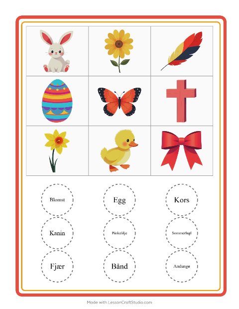 Forhåndsvisning av Bingo-arbeidsark med Påske for Barnehage (5-7 år)
