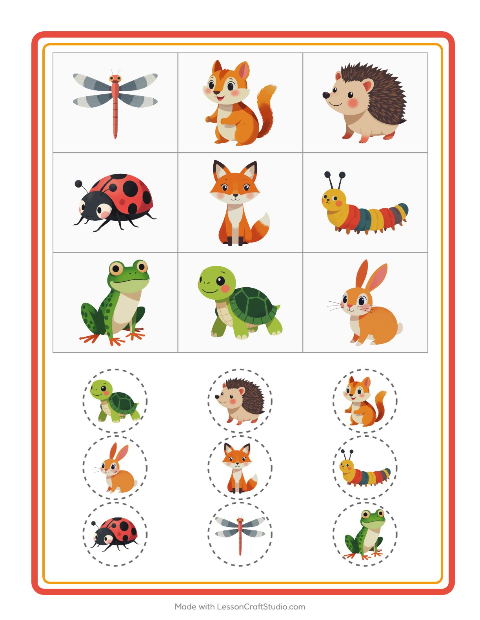 Forhåndsvisning av Bingo-arbeidsark med Skogsdyr for Barnehage (5-7 år)