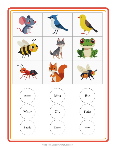Forhåndsvisning av Bingo-arbeidsark med Skogsdyr for Barnehage (5-7 år)