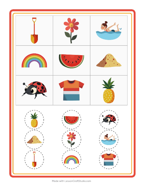 Forhåndsvisning av Bingo-arbeidsark med Sommer for Barnehage (5-7 år)