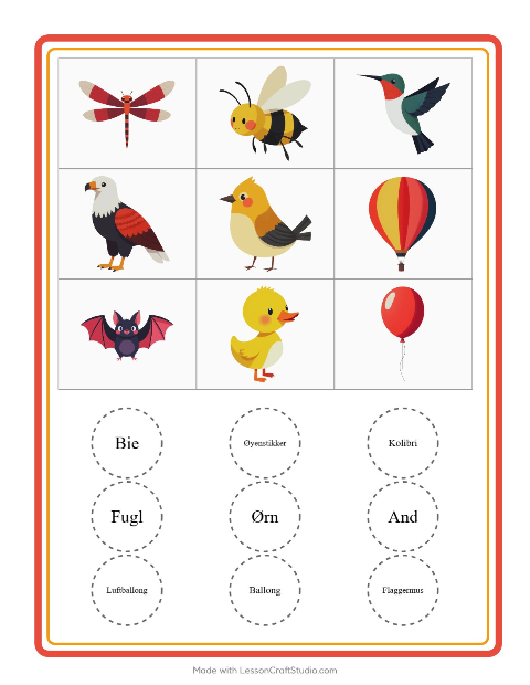 Forhåndsvisning av Bingo-arbeidsark med Ting som flyr for Barnehage (5-7 år)