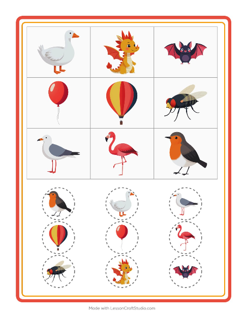 Forhåndsvisning av Bingo-arbeidsark med Ting som flyr for Barnehage (5-7 år)