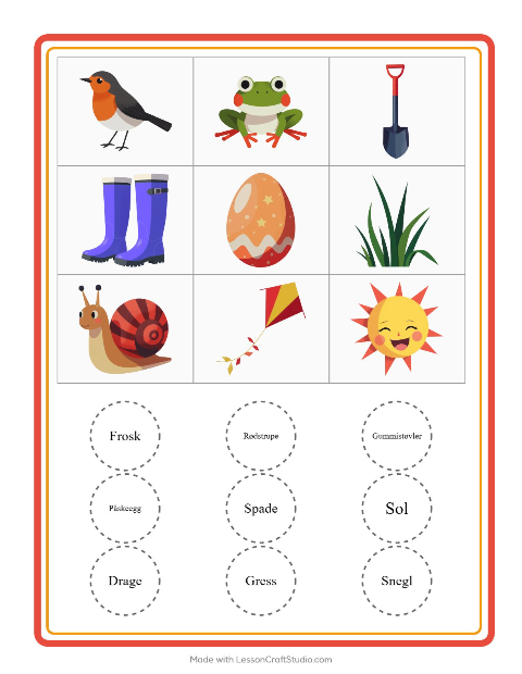 Forhåndsvisning av Bingo-arbeidsark med Vår for Barnehage (5-7 år)