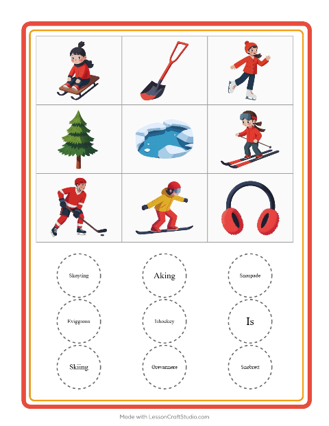 Forhåndsvisning av Bingo-arbeidsark med Vinter for Barnehage (5-7 år)