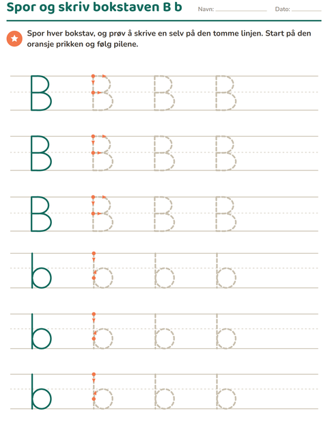 Forhåndsvisning av Bokstavskriving-arbeidsark for Barnehage (5-7 år)