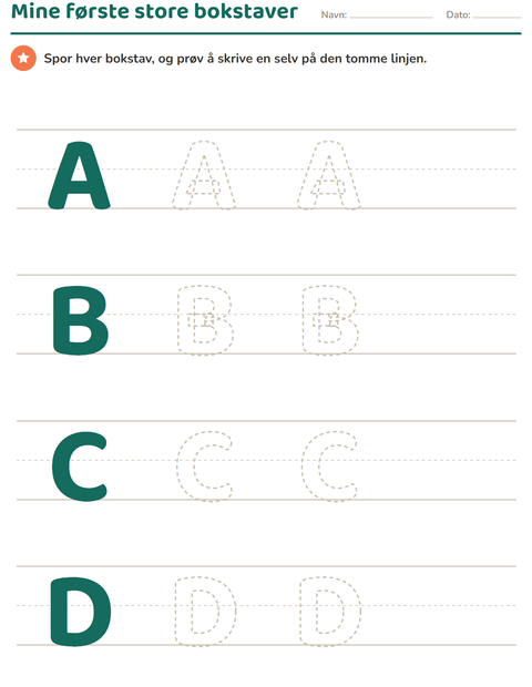 Mine første store bokstaver: A, B, C og D