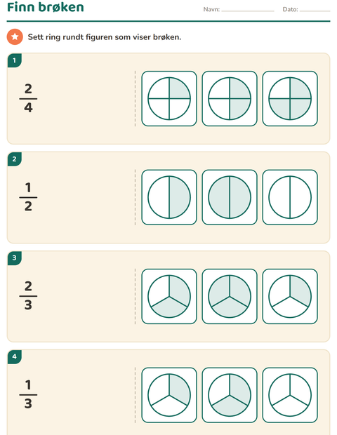 Brøk på 3. trinn – like deler, halvdeler, tredjedeler og fjerdedeler — 4