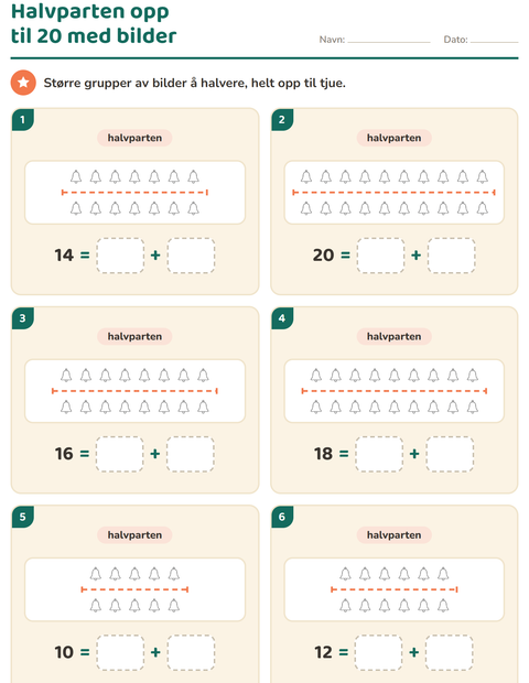 Forhåndsvisning av Det dobbelte og halvparten-arbeidsark med Påske SH for 1. trinn