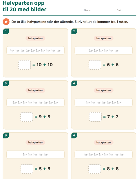 Forhåndsvisning av Det dobbelte og halvparten-arbeidsark med Havliv SH for 1. trinn