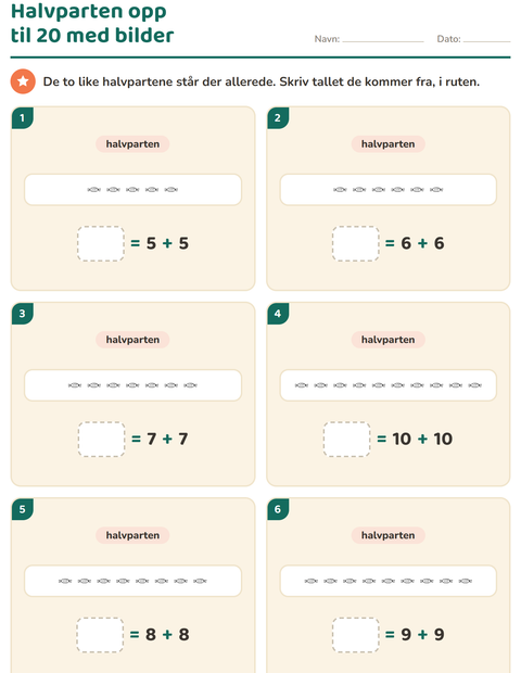 Forhåndsvisning av Det dobbelte og halvparten-arbeidsark med Jul S/H for 1. trinn