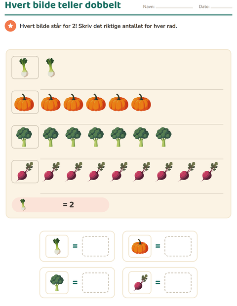 Forhåndsvisning av Diagram og data-arbeidsark med Grønnsaker for 2. trinn