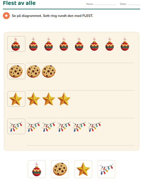 Forhåndsvisning av Diagram og data-arbeidsark med Jul for 1. trinn