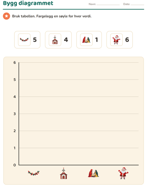 Forhåndsvisning av Diagram og data-arbeidsark med Jul for 3. trinn