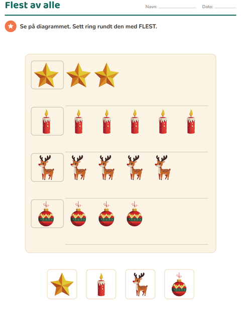 Forhåndsvisning av Diagram og data-arbeidsark med Jul for 1. trinn