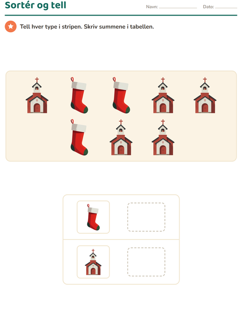 Forhåndsvisning av Diagram og data-arbeidsark med Jul for 1. trinn