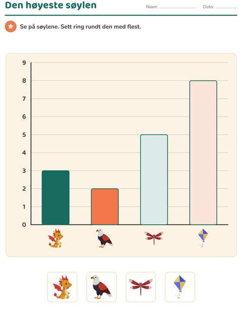 Forhåndsvisning av Diagram og data-arbeidsark med Ting som flyr for 1. trinn