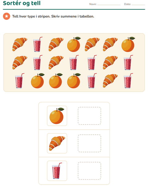 Forhåndsvisning av Diagram og data-arbeidsark med Frokost for 1. trinn