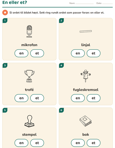 Forhåndsvisning av En eller et-arbeidsark med Klasserom (S/H) for Barnehage (5-7 år)