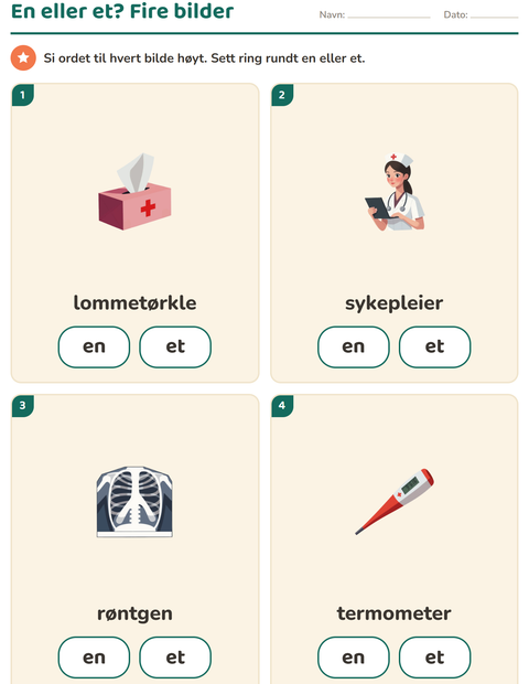 Forhåndsvisning av En eller et-arbeidsark med Sykehus for Barnehage (5-7 år)